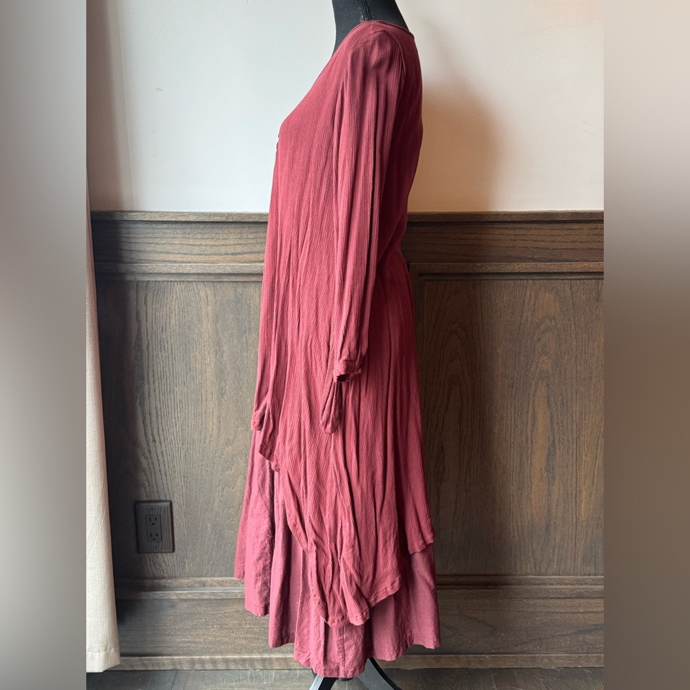 Anself Flowy Long Sleeve Asymmetrical Tunic Boho witchy Dress - maroon small - Picture 3 of 8